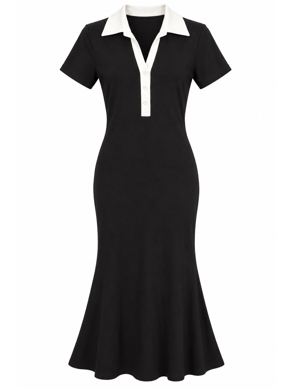 NWT XS Black White Contrast Collar Midi Dress Y2K Preppy Dark Academia Goth
